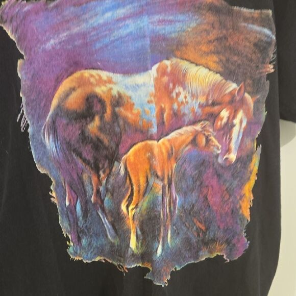 Anvil Vintage Black Tee with Vibrant Horse Design - Picture 2 of 5
